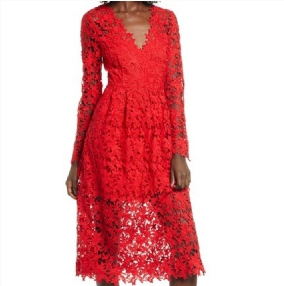 Astr Red Lace Midi Dress